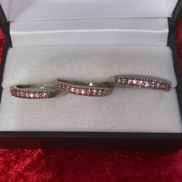 *AVON*3-piece Silver Ring Set--Stackable--Pink Stones--.925 NV--Sz.10 - Picture 1 of 5